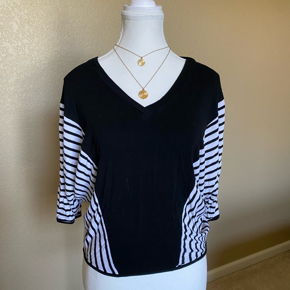 Red Haute Black and White Striped 3/4 Sleeve Blouse